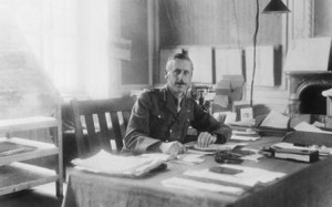 Brigadier General C B B White, of 1st Anzac Corps Headquarters, in his office, at the Chateau of Henencourt, 31 July 1917