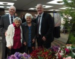 Melbourne Legacy President, Ian Harrison with The Hon Damian Drum MP, Minister for Veterans Affairs lays a wreath at the Melbourne Racing Club's Legacy Lone Pine Ceremony with Legacy World War 1 Widows Vera Gee (left) and Mabel Cummings.
